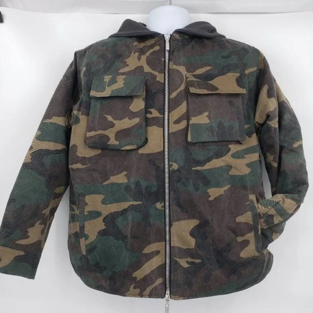 RHUDE Camo‎ Print Hooded Jacket Quilted Zip Up Cotton Coat Parka Size Small NWOT
